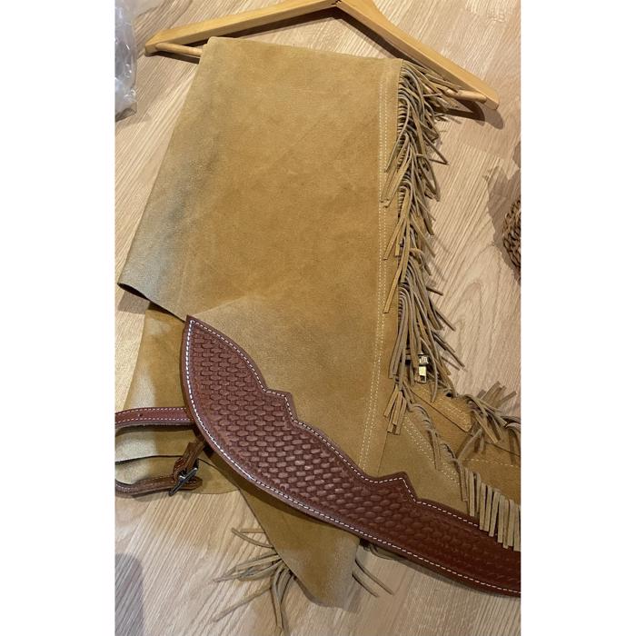 Western Ruskind Chaps med bærestykke - Buckskin LARGE