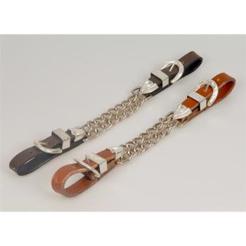 Curb chain i lyst læder med dobbeltkæde og sølvspænder