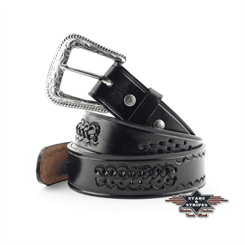 Stars & Stripes | Leather Belt with Braided Emboss | Black