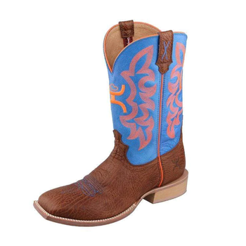 Twisted X | Women's Hooey Tribal Square Toe Boot | Cognac/Neon Blue