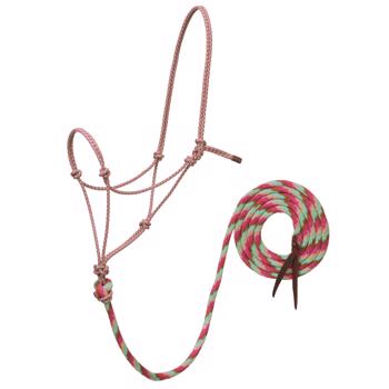 ECOLUXE Rope Halter w/ Lead |  Biscay Green/Cinnamon/Raspberry/Tan