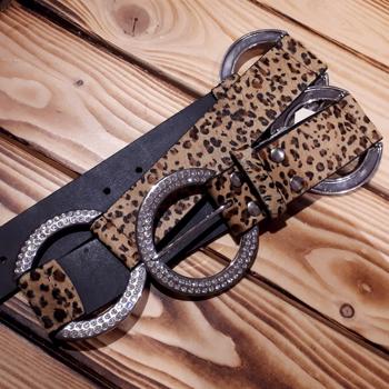 Wildfire Læderbælte med dyreprint og krystaller - Cheetah 34"